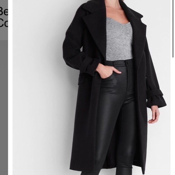 Belted Wrap Front Faux Wool Coat express jacket large $380 value winter … - Picture 2 of 4